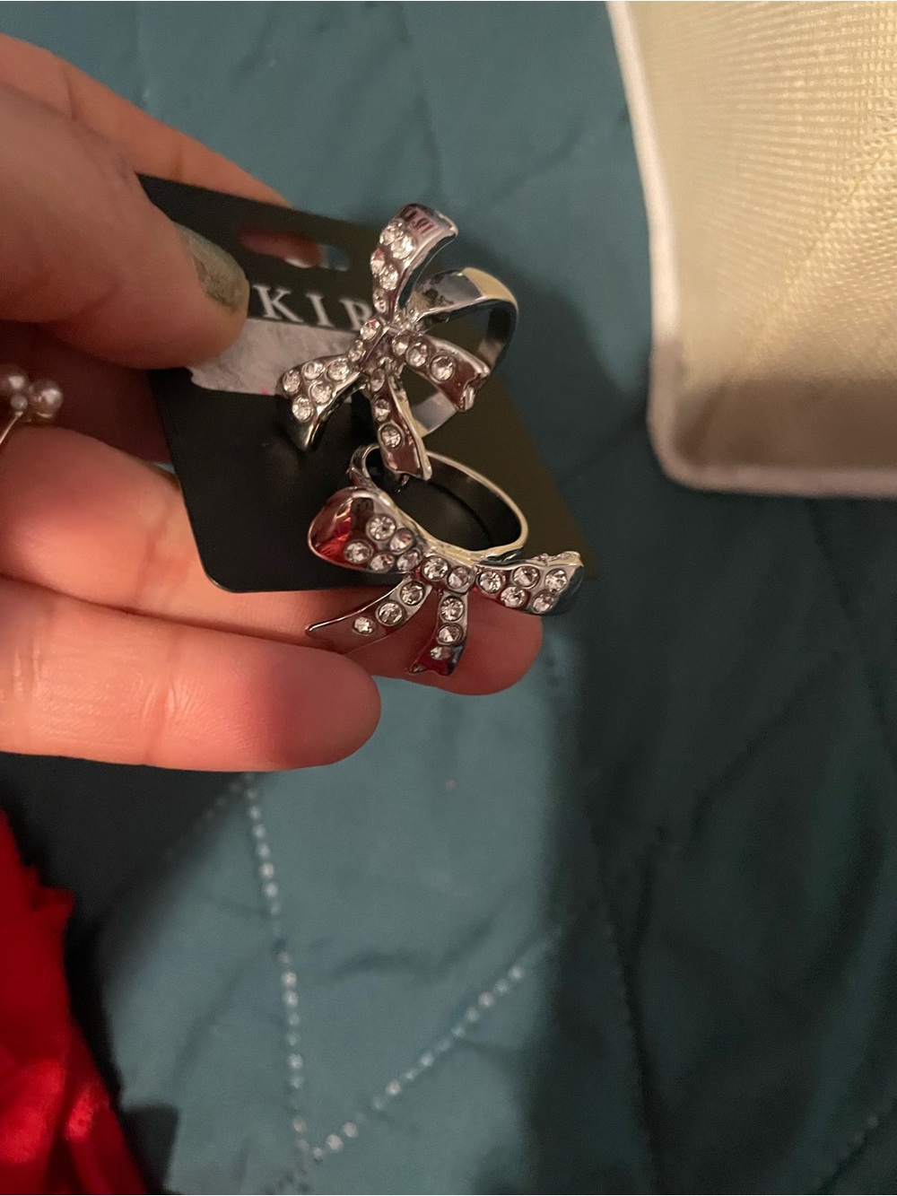 AKIRA Silver Bow Crystal Ring